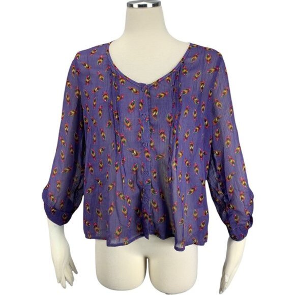 Mossimo Large Blouse Feather Purple  Boho Semi Sheer Juniors - Picture 1 of 5